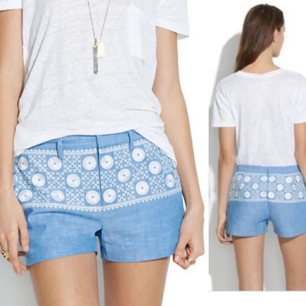 Madewell Blue Chambrey Sunstitch Shorts